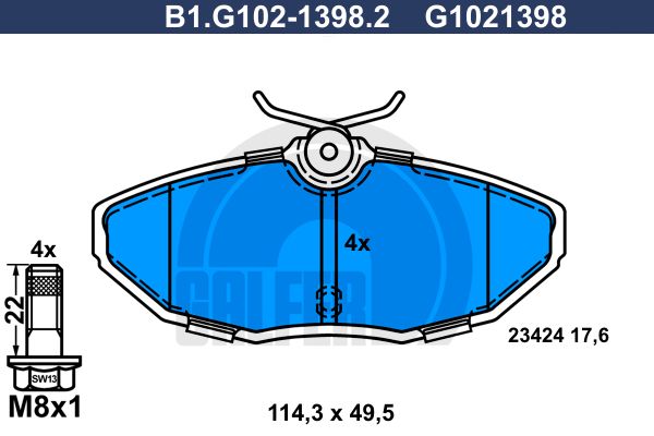 GALFER stabdžių trinkelių rinkinys, diskinis stabdys B1.G102-1398.2
