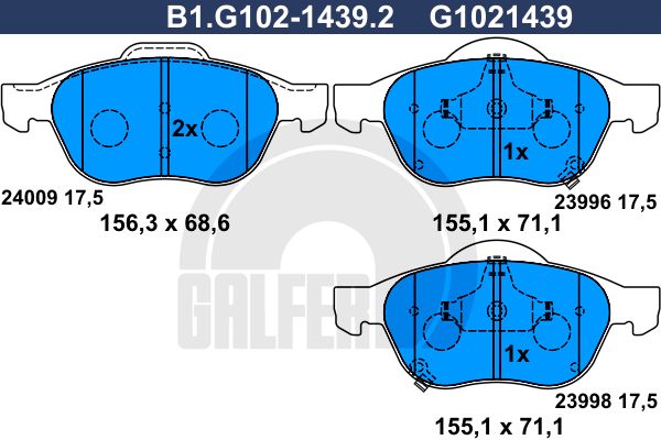 GALFER stabdžių trinkelių rinkinys, diskinis stabdys B1.G102-1439.2