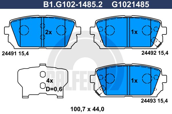 GALFER stabdžių trinkelių rinkinys, diskinis stabdys B1.G102-1485.2