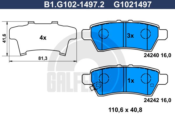 GALFER stabdžių trinkelių rinkinys, diskinis stabdys B1.G102-1497.2