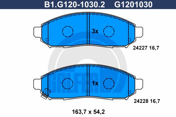 GALFER stabdžių trinkelių rinkinys, diskinis stabdys B1.G120-1030.2