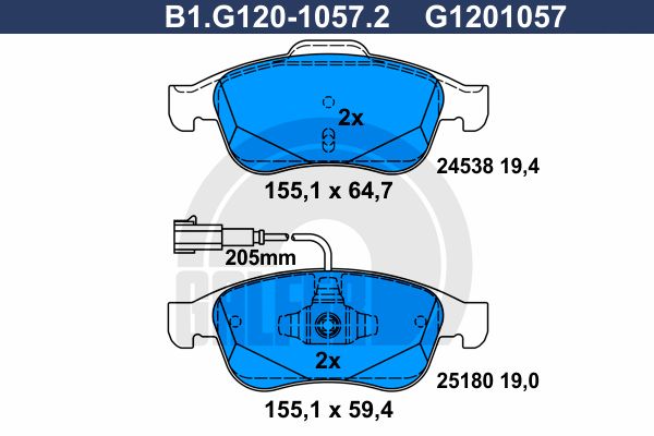 GALFER stabdžių trinkelių rinkinys, diskinis stabdys B1.G120-1057.2