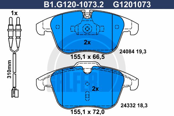 GALFER stabdžių trinkelių rinkinys, diskinis stabdys B1.G120-1073.2