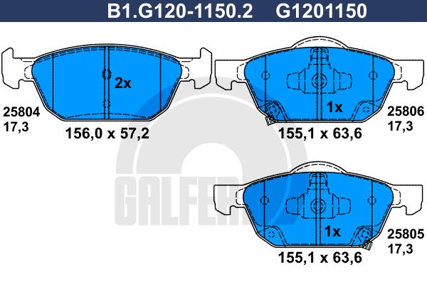 GALFER stabdžių trinkelių rinkinys, diskinis stabdys B1.G120-1150.2