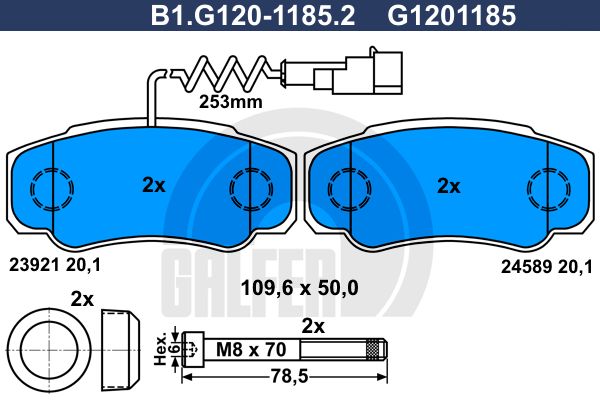 GALFER stabdžių trinkelių rinkinys, diskinis stabdys B1.G120-1185.2
