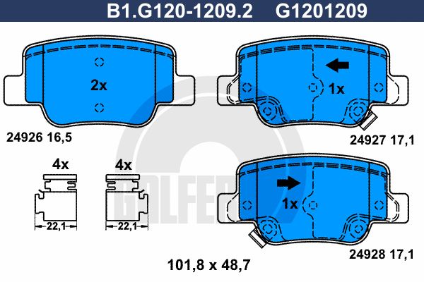 GALFER Комплект тормозных колодок, дисковый тормоз B1.G120-1209.2