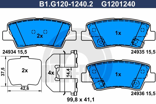 GALFER stabdžių trinkelių rinkinys, diskinis stabdys B1.G120-1240.2