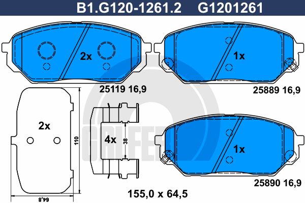 GALFER stabdžių trinkelių rinkinys, diskinis stabdys B1.G120-1261.2