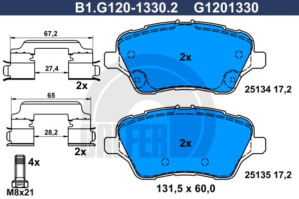GALFER stabdžių trinkelių rinkinys, diskinis stabdys B1.G120-1330.2