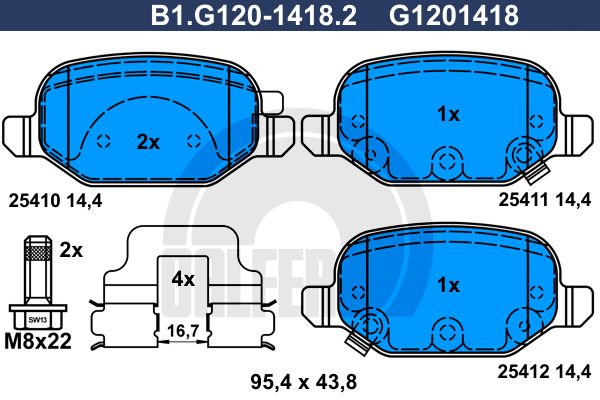 GALFER stabdžių trinkelių rinkinys, diskinis stabdys B1.G120-1418.2