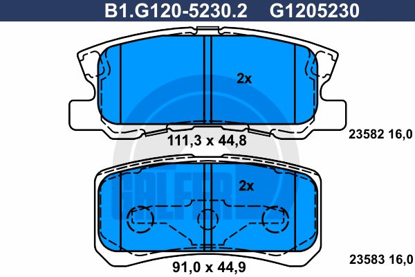 GALFER stabdžių trinkelių rinkinys, diskinis stabdys B1.G120-5230.2