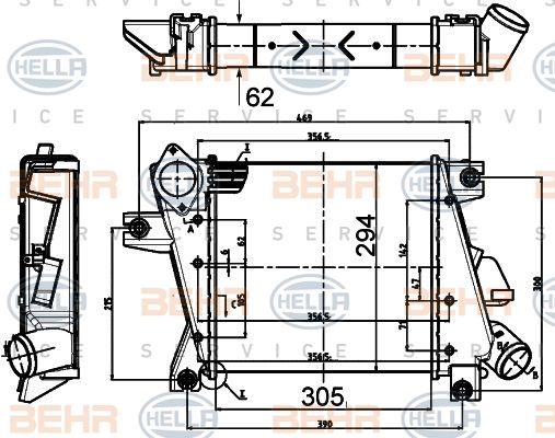 HELLA tarpinis suslėgto oro aušintuvas, kompresorius 8ML 376 988-344