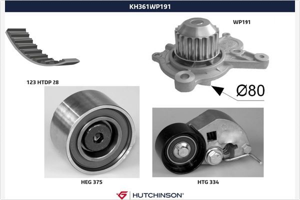 HUTCHINSON vandens siurblio ir paskirstymo diržo komplektas KH 361WP191