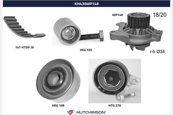 HUTCHINSON vandens siurblio ir paskirstymo diržo komplektas KH 430WP148