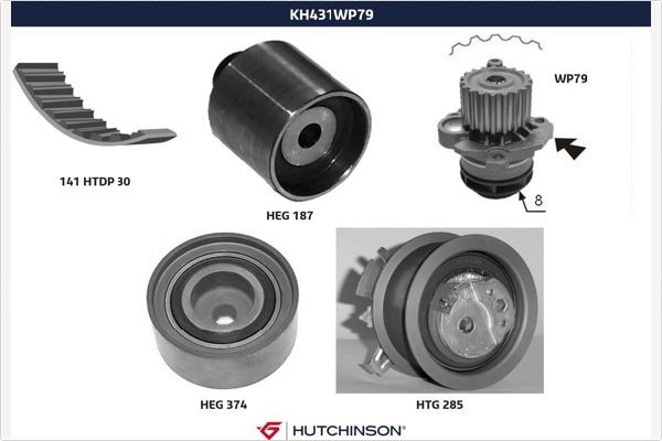 HUTCHINSON vandens siurblio ir paskirstymo diržo komplektas KH 431WP79