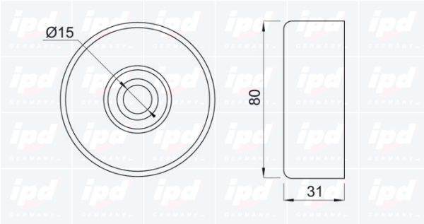 IPD įtempiklio skriemulys, V formos rumbuotas diržas 14-0996