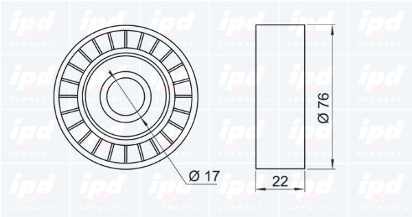IPD įtempiklio skriemulys, V formos rumbuotas diržas 14-1024