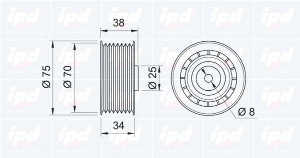 IPD kreipiantysis skriemulys, V formos rumbuotas dirža 15-0680