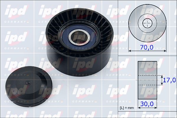 IPD įtempiklio skriemulys, V formos rumbuotas diržas 15-3888