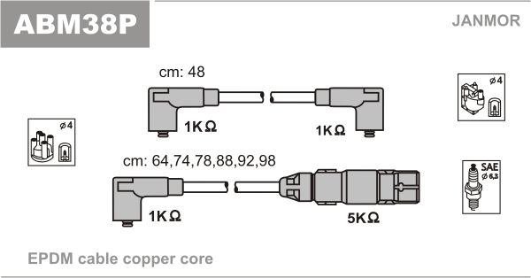 JANMOR Комплект проводов зажигания ABM38P