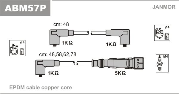 JANMOR Комплект проводов зажигания ABM57P