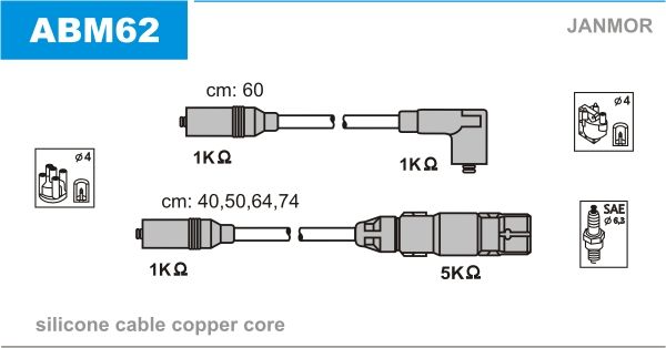 JANMOR Комплект проводов зажигания ABM62