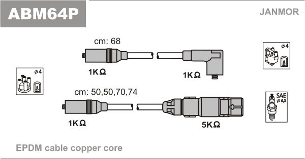 JANMOR Комплект проводов зажигания ABM64P