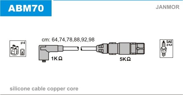 JANMOR Комплект проводов зажигания ABM70