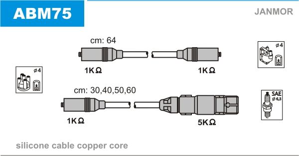 JANMOR Комплект проводов зажигания ABM75