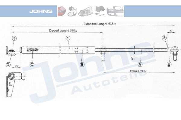 JOHNS Газовая пружина, крышка багажник 81 53 95-91