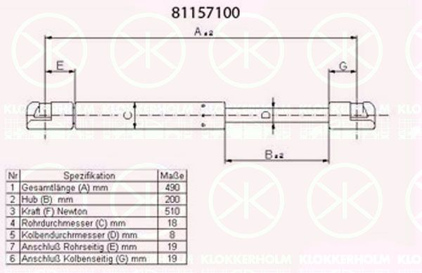 KLOKKERHOLM dujinė spyruoklė, bagažinė 81157100