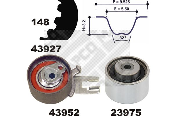 MAPCO paskirstymo diržo komplektas 23927