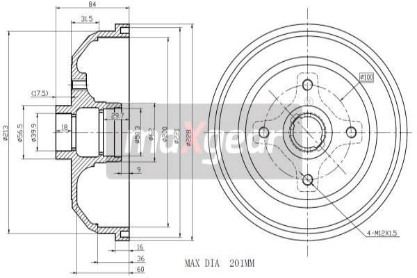 MAXGEAR Тормозной барабан 19-0834