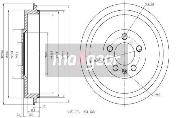 MAXGEAR Тормозной барабан 19-0850