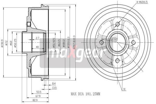 MAXGEAR Тормозной барабан 19-1030