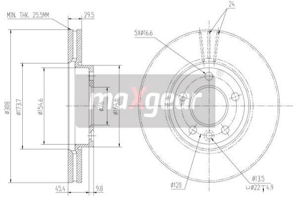 MAXGEAR stabdžių diskas 19-1050