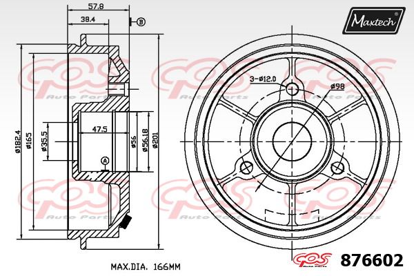 MAXTECH Тормозной барабан 876602.0006