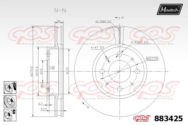 MAXTECH Тормозной диск 883425.6980