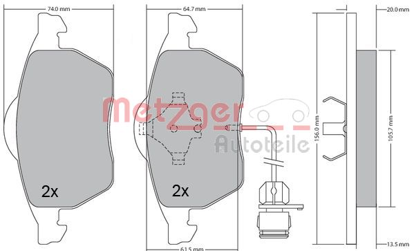 METZGER stabdžių trinkelių rinkinys, diskinis stabdys 1170225