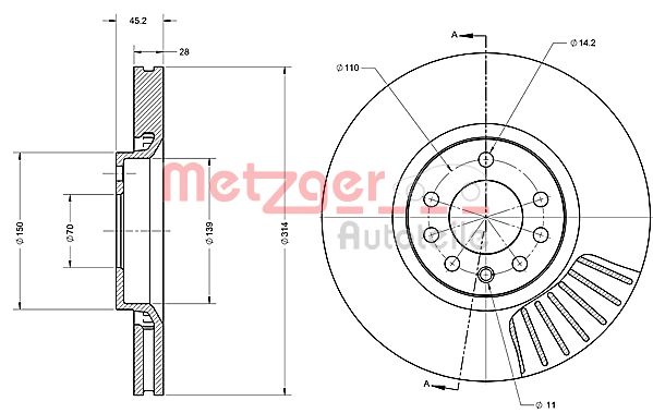 METZGER stabdžių diskas 6110251