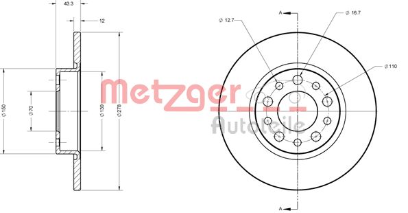 METZGER stabdžių diskas 6110413