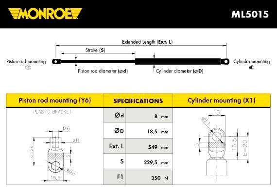 MONROE Газовая пружина, крышка багажник ML5015