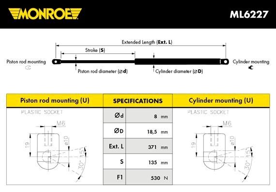 MONROE Газовая пружина, крышка багажник ML6227