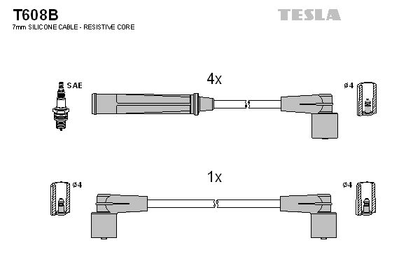 TESLA Комплект проводов зажигания T608B