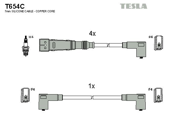 TESLA Комплект проводов зажигания T654C