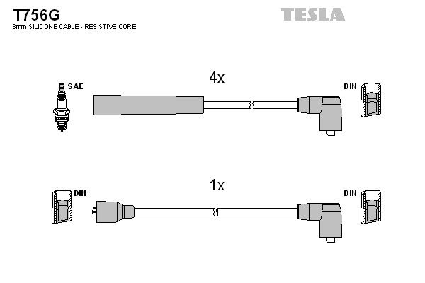 TESLA Комплект проводов зажигания T756G