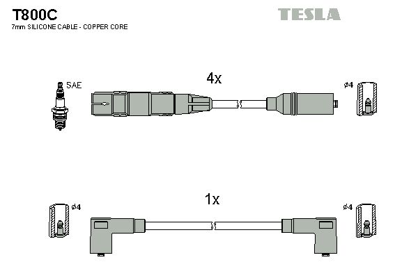 TESLA uždegimo laido komplektas T800C