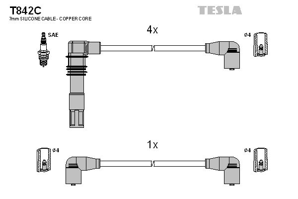 TESLA Комплект проводов зажигания T842C