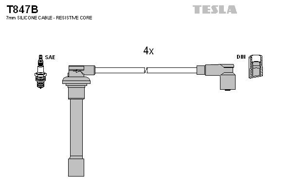 TESLA Комплект проводов зажигания T847B