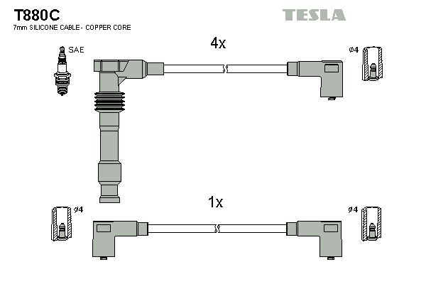 TESLA Комплект проводов зажигания T880C